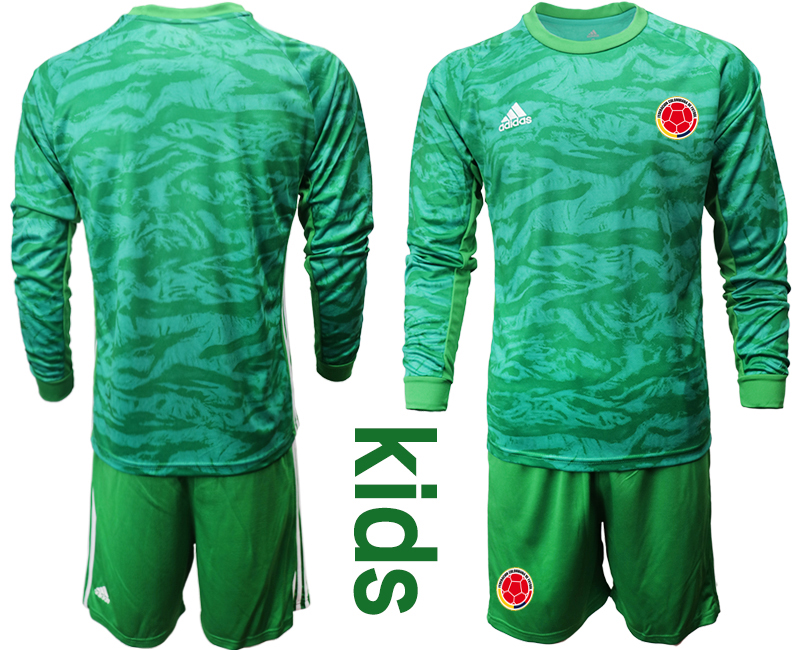 Youth 2020-2021 Season National team Colombia goalkeeper Long sleeve green Soccer Jersey